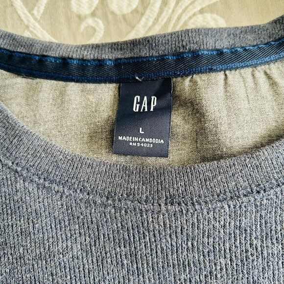 GAP Pullover Shirt Men Large Blue Crew Knit Cotton Slit Outdoor Comfy Fisherman - Picture 3 of 11